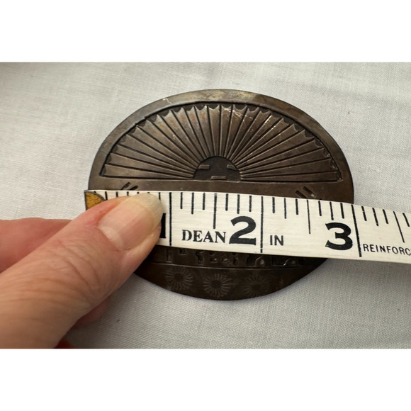 Native American Sterling Silver THOMAS Belt Buckle 54 gr Engraved Village Scene - Picture 3 of 6